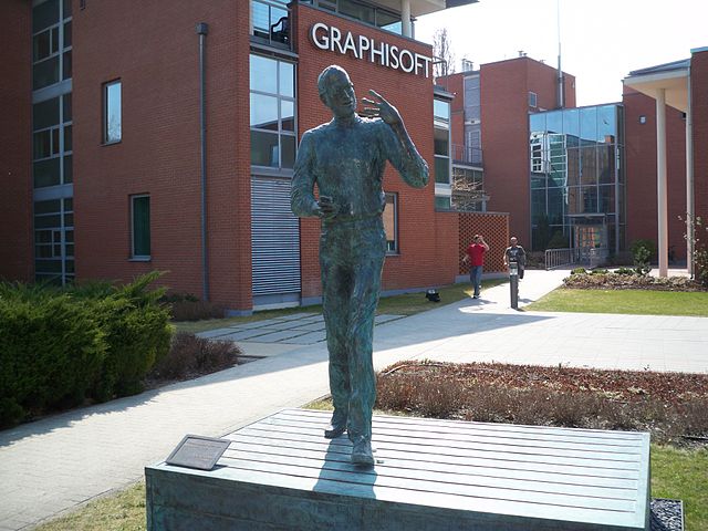 A Memorial Statue in Budapest of the late Steve Jobs, the pioneering co-founder of Apple